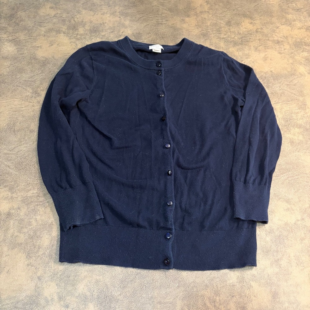 J.Crew Clare Cardigan Womens M Navy Blue Cotton Button Front Sweater 14041
